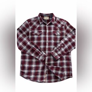 Cody James Men’s 2XL Burgundy Plaid Western Pearl Snap Shirt 100% Cotton
